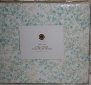 Martha Stewart Maidenhair Fern Full Queen Duvet Cover Aqua White Khaki 