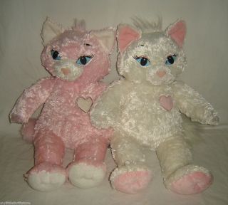 Lot of 2 Build A Bear Plush Cats 1 Pink with White 1 White with Pink 