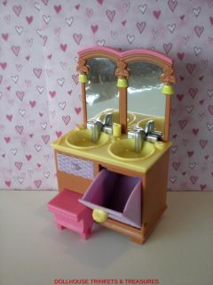    Price Loving Family Dollhouse Bathroom Vanity w/Step Stool & Hamper