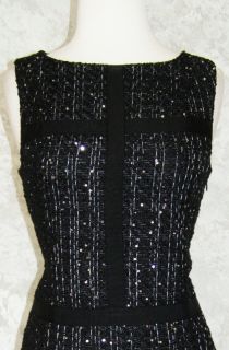 Giambatista Valli for Impulse Black Sequin Tweed Dress 0 Sheath Fitted 