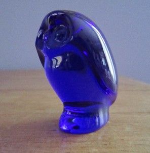  Baccarat France Crystal Glass Cobalt Blue Owl Figurine Paperweight 