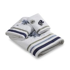 Croscill WATERCOLOR FLORAL Bath Towel White w/ Violet Blue Flowers NWT