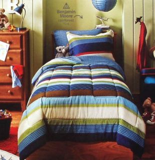 Boys Blue Stripe Twin Comforter Sheets 5pc Bedding Set New