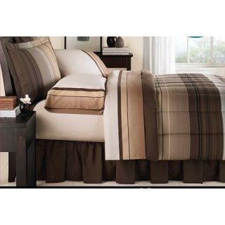 New Brown Tan Striped Boys Bed in A Bag Bedding Set
