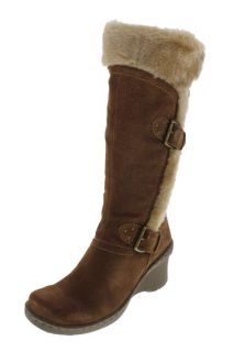 Bare Traps New Cathy Taupe Suede Faux Fur Lined Mid Calf Boots Wedges 