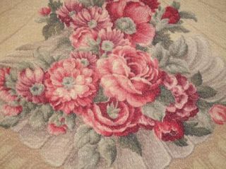 Vtg LG Heirloom Rose Floral Bouquets on Tea Stain Barkcloth Drape 