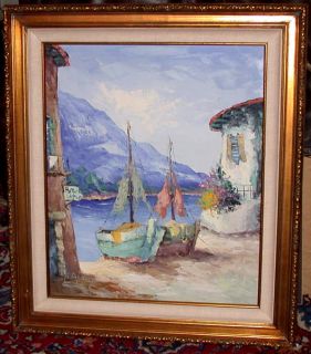   Camprio Oil Painting Mediterranian Bay Village Dutch Listed Artist