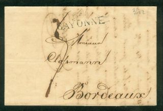 France 1822 Stampless Cover from Bayonne to Bordeaux Postal History 