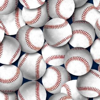 Baseballs Packed Baseball Collage on Navy Fabric Fat Quarter