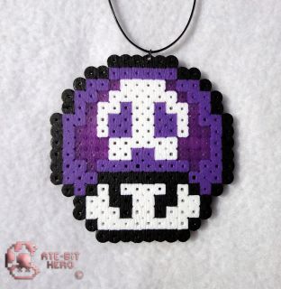   Mario Brothers Poison Mushroom Necklace Bead Sprite Perler Art
