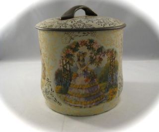 Vintage Round Southern Belle Flower Metal Candy Cookie Tin Pretty 