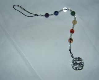Chakra Meditation Beads/Pendulum   Gemstones, Silver Pewter Open Knot 