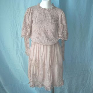 Vintage Edwardian Normandy Lace Batiste Day Dress XS Eyelet Ladies 