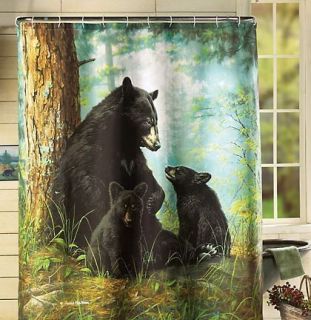 NEW Mama Bear and Cubs Shower Curtain Woodland Lodge Bath Bathroom 