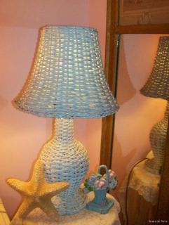 Vintage shabby cottage WICKER TABLE LAMP~Beach cottage chic