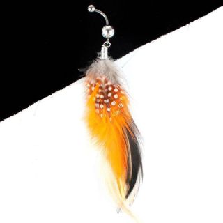   Dot Orange Feathers Dangle Rhinestone Women Belly Ring Jewelry