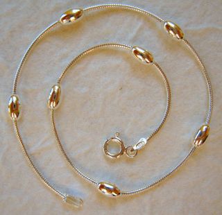 Italy Sterling Silver Oval Bead Ankle Bracelet 10
