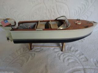 Vintage Toy Wood Boat Battery Operated Outboard Motor