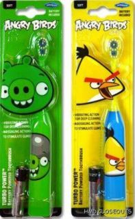Angry Birds Kid Child Battery Toothbrush 2 Pack Pig Yellow Bird NEW