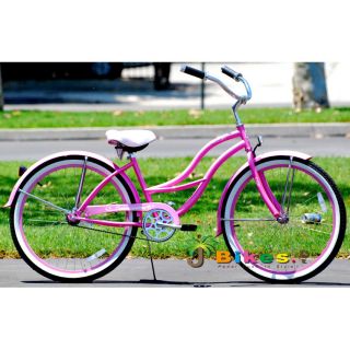 Beach Cruiser Bicycle Bikes Micargi Tahiti 26 Womens Pink with Fenders