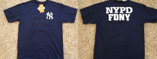 New York Yankees NYPD FDNY Jersey T Shirt 9 11 Rememberance Majestic 
