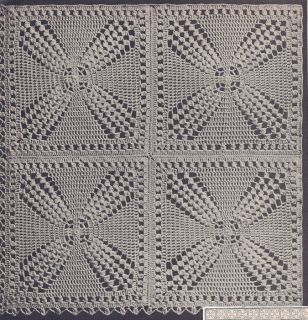 Vintage Crochet Pattern Motif Bedspread Windmill Filet