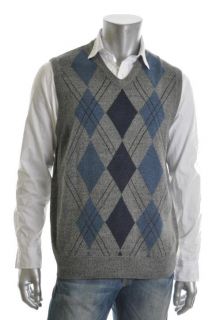 Geoffrey Beene New Gray Argyle V Neck Sleeveless Sweater Vest XL BHFO 