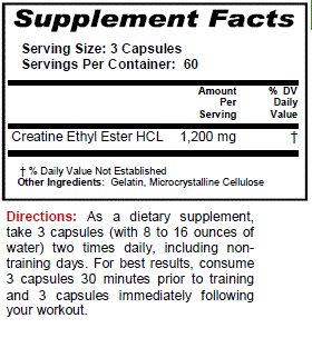 Bottle Creatine Ethyl Ester HCL 180 Capsules CE2 Build Muscle KRK 