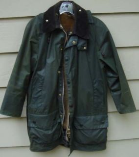 BARBOUR Beaufort Waxed Sage Jacket Coat Pile Lining Hood SZ 36 RETAIL 