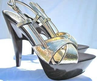 BEBE Bedelia Ultimate Fashionista Gold Glam Platform Womens Shoe Heel 