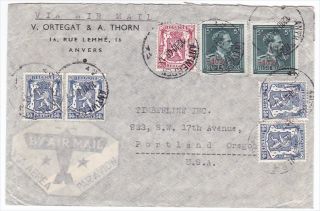 Belgium Anvers to US Portland Oregon 1948 Multifranked Airmail Cover 