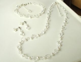 Swarovski Crystal Pearl Bridal Jewellery Illusion Set