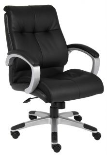 Black Brown Leather Desk Office Chair Low Back with Padded Arms and 