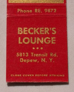 1950s Matchbook Beckers Lounge Transit RD Depew NY MB