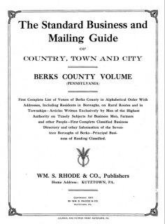 Berks County PA Genealogy Collection 4 CD