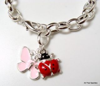 Red Lady Bug Ladybug Pink Butterfly Girls Belcher Charm Bracelet
