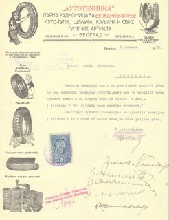 Original Belgrade 1933 Tire Advertising Letterhead Michelin Bibendum 