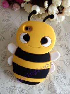 Animal Yellow Black 3D Cute Happy Bee Soft Back Case Skin for iPhone 4 