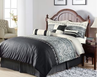 7pcs Queen Eiffel Black and Grey Bedding Comforter Set