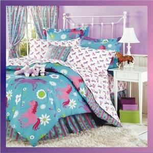 New 11 Piece Girls Pony Horse Bed in A Bag Comforter Sheets Shams 