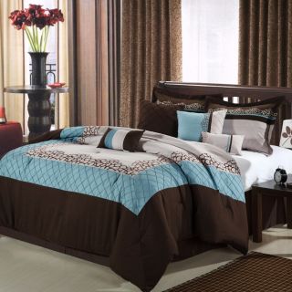   Brown Blue Beige 8 Piece King Comforter Bed in A Bag Set New