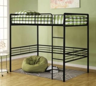 Full Size Metal Loft Bed Black Great for College Dorm