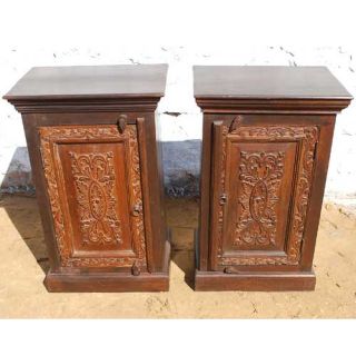   Wood Paired Storage Cabinet Bedside Table Night Stand Set New