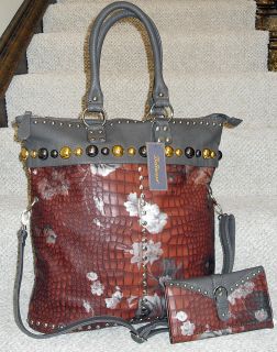New Large Bellerose Quality Studded Floral Embossed Bag & Wallet Set 
