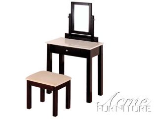 Belva White Faux Marble Top 2pc Vanity Set Makeup table & stool