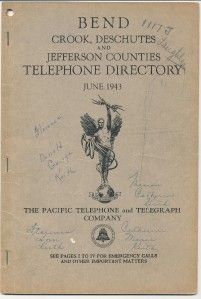 1943 Bend Oregon Telephone Directory Phone Book