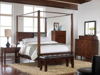 Carey Canopy Bed Dark Brown Finish Queen King Cal King