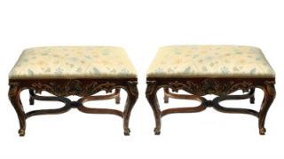 Decorative Pair of Walnut Benches Turn of The Century