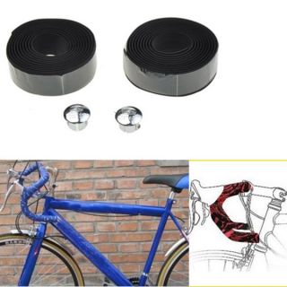 Bike Bicycle Cork Handlebar Tape Wrap 2 Bar Plug Black