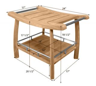 Teak Shower Bench Stool w Shelf Garden Patio Furniture